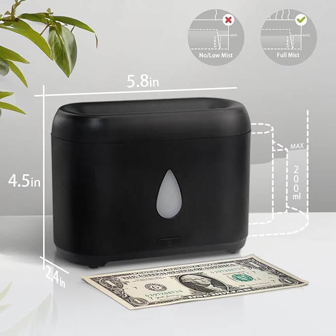 Flame Diffuser for Essential Oils, 200ml Ultrasonic Aroma Diffusers with Cool Mist, Aromatherapy Diffuser with Auto-Off Protection, Small Humidifier for Home,Office,Bedroom,Gift (7 Colors Black)