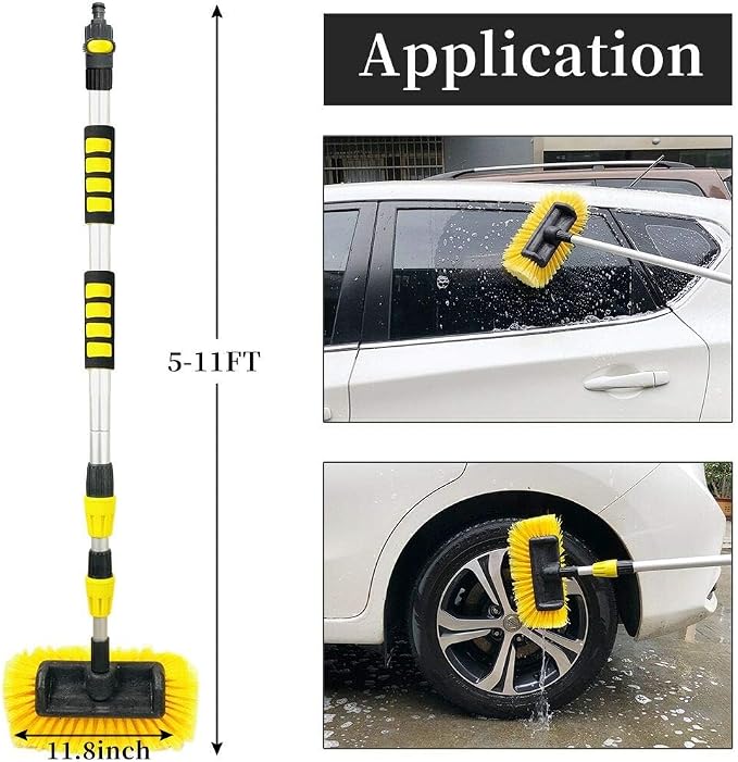 Buyplus 5-12 Foot (20 ft Reach) Car Wash Brush with 12-Inch Soft Bristle, On/Off Switch Telescopic Car Truck Boat Washing Brush with Hose Attachment for Cleaning RVs, House Siding, Floors and More!