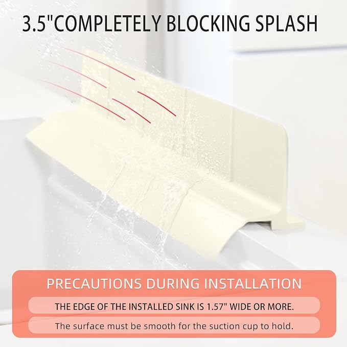 23" Ultra Silicone Sink Splash Guard Released in 2025/Dec,Self-Draining Water Splash Guard for Kitchen Sink,Bathroom and Island,with 3.5" High Splash Guard & 7 Strong Suction Cup (Beige)