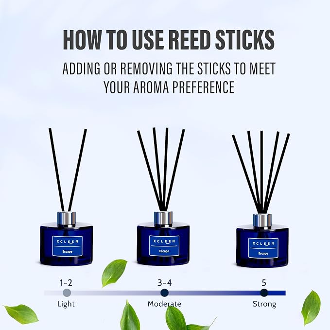 Xcleen Reed Diffuser, 6.7 Oz Escape Scented Diffuser with Sticks, Long Lasting Fragrance Air Freshener, Bathroom Shelf Decor