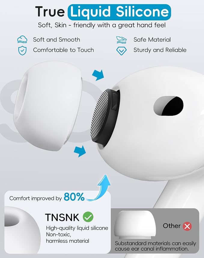 5 Pairs Replacement Ear Tips for AirPods Pro 3(White) | with Noise Reduction Hole,Built-in dust Guard Screen Silicone Ear Tips with Cleaning Pen - 5 Sizes(XXS/XS/S/M/L)