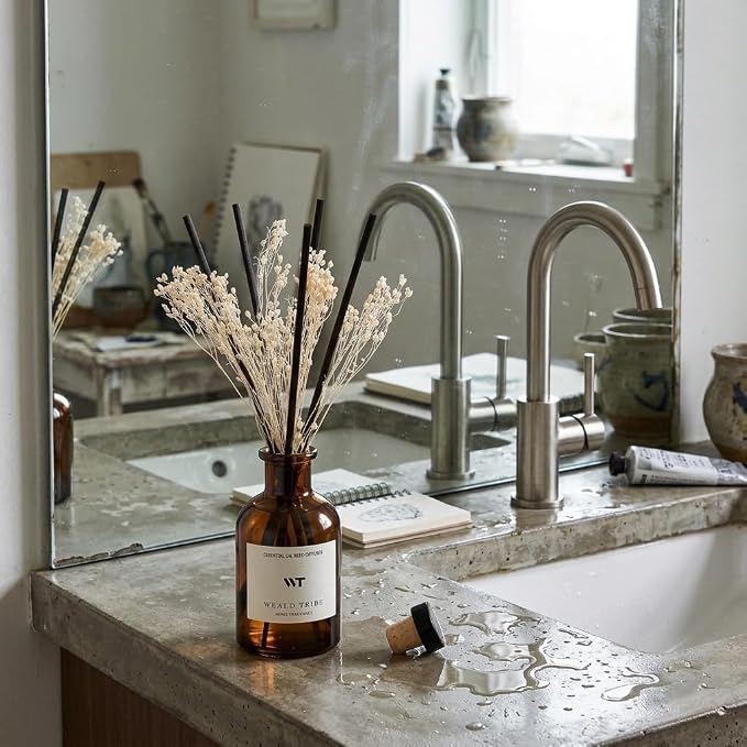 Reed Diffuser Set for Bathroom Air Fresheners, Oil Diffuser Sticks | White Jasmine Scent 4.0 fl oz Home Fragrance with Sticks Defusers | House Bedroom Office Shelf Decor