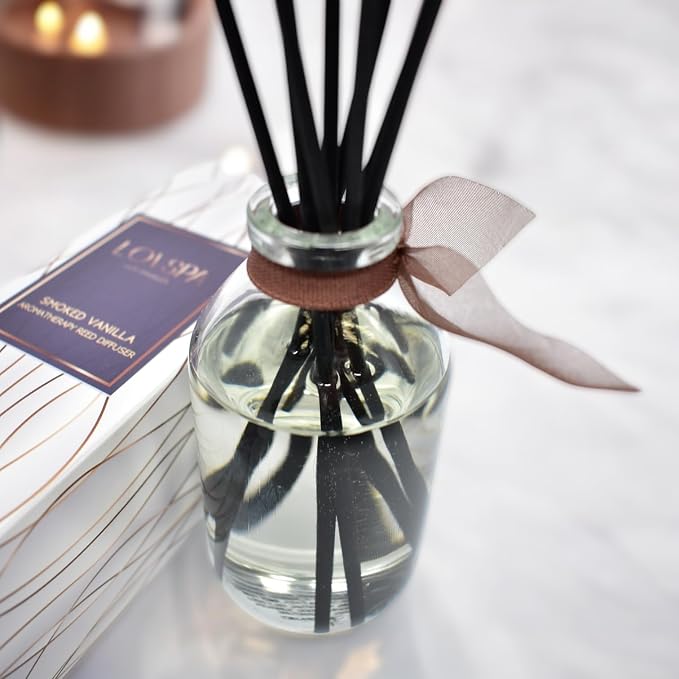 Reed Diffuser Set - Smoked Vanilla Scented Diffuser with Sticks | Home Fragrance Reed Diffuser for Bedroom, Bathroom Shelf Décor - Made in the USA