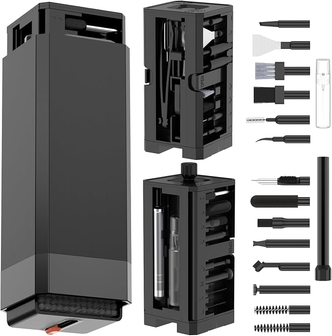 VICHYIE 32 in 1 Multi-Function Cleaning Kit for Electronic Devices (Black) | Phone Cleaning Tool, PC Keyboard Cleaner Kit with Brush, Multipurpose Cleaning Set for Earbuds, Cellphone, Computer, Cameras