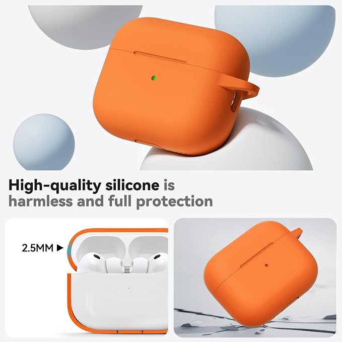 Ljusmicker for AirPods Pro 3 Case 2025 with Cleaner Kit,Orange | Soft Silicone Protective Cover for Apple AirPod Pro 3rd Generation Case with Keychain for Women Men,Shockproof