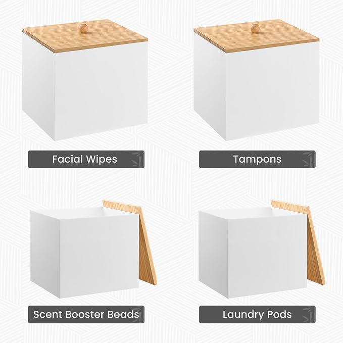 Puricon Acrylic Disposable Facial Towels Holder, Storage Bin with Wood Lid Compatible with Clean Skin Club Towel (NOT Included), Face Towelettes Container for Bathroom Counter -White