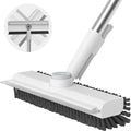 Floor Scrub Brush with Long Handle, 3 in 1 Scrape and Heavy-Duty Stiff Bristle Scrubber Brush for Cleaning Shower Bathroom, Patio, Garage, Kitchen, Wall and Deck (White, 1 Pack)