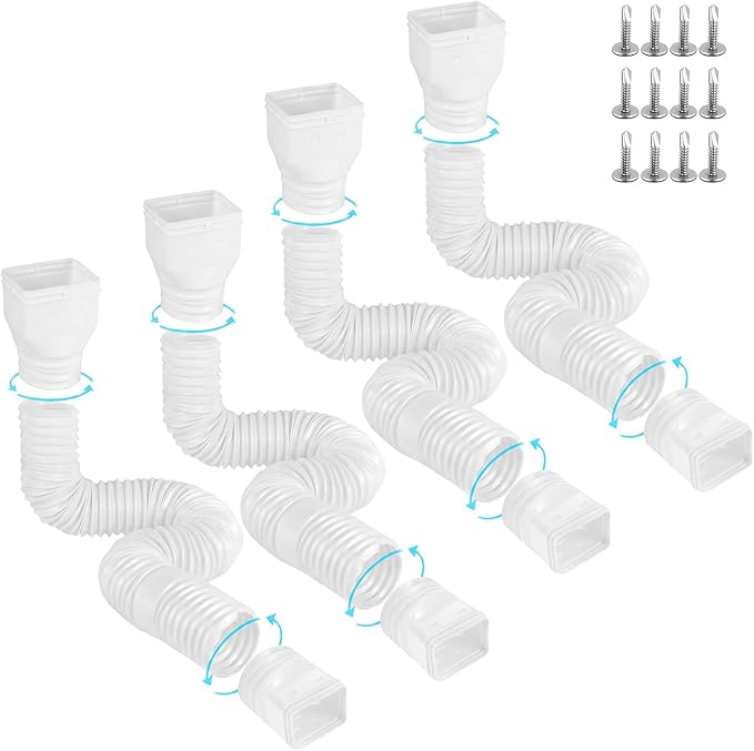 Gutterlix 4 Pack Flexible Gutter Downspout Extensions Extendable from 21" to 67", Downspout Extender Comes with Adapters, Thickened Down spout Drain Extension for Rainwater Drainage(White)
