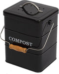 Stainless Steel Compost Bin for Kitchen Countertop Compost Bin，1 Gallon, Kitchen Trash Can -Includes Charcoal Filter，Compost Bucket Kitchen Pail Compost with Lid-Black