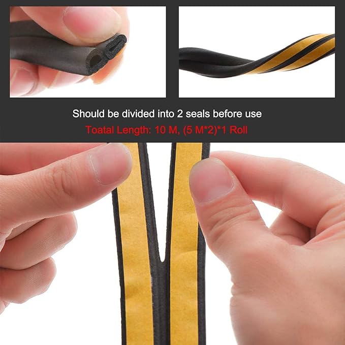 Weather Stripping Seal Strip Tape, Doors Windows Frame Self Adhesive D Type Foam Sealing Tape, 65.6Ft Rubber Soundproof Insulation Cell Foam Stripping, Black