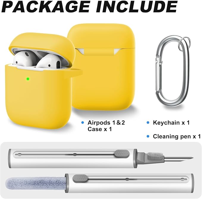 for AirPods Case Cover, Come with Clean Pen，Soft Silicone Protective Cover for Women Men Compatible with Apple AirPods 2nd 1st Generation Charging Case, Front LED Visible,Yellow