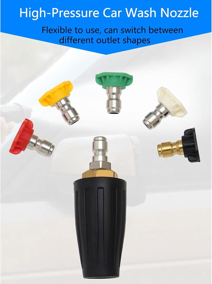 Turbo Nozzle Pressure Washer Tips,4000 PSI 4.0 GPM 4.0 Orifice,with 5 Pieces Spray Tips Kit Multiple Degrees(0, 15, 25, 40, 65 Degrees) (Black-Single nozzle)