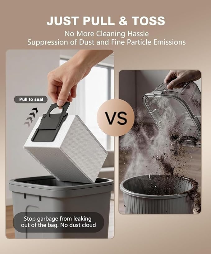 Touchless Vacuum Dustpan, 26kPa Suction, Bagged, Auto/Manual Mode | with 5 Replaceable Dust Bags, Up to 3-Months of Hands-free Cleaning, Ideal for Pet Hair, Kitchen, and Salon, White