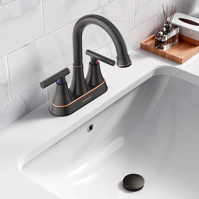 Bathroom Sink Drain with Overflow with Hair Catcher Anti-Clog Sink Strainer | Hurran Bathroom Sink Stopper for 1.65"-1.9" Hole, Plastic Pop-up Drain for Bathroom Vanity Vessel Sink, Oil Rubbed Bronze