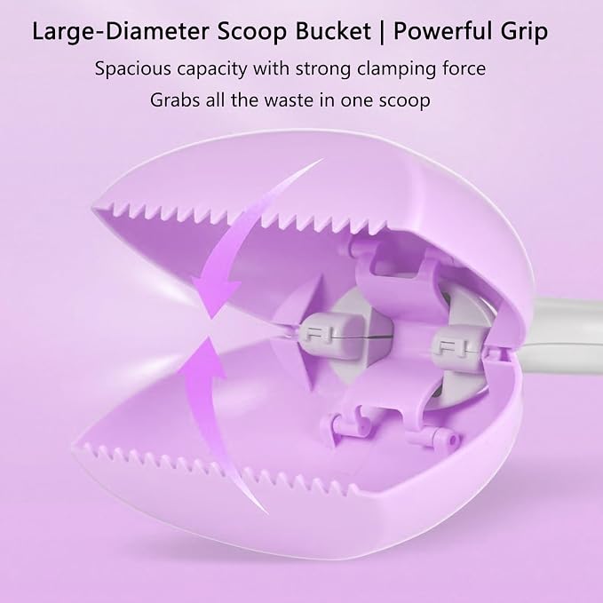 Pooper Scooper with Long Handle 28”, Heavy Duty & Foldable, No Touch Waste Pickup Tool for Large Medium Small Dogs,Portable for Lawn Grass Dirt Gravel, Includes 1 Rolls Waste Bags (Pink-Large)