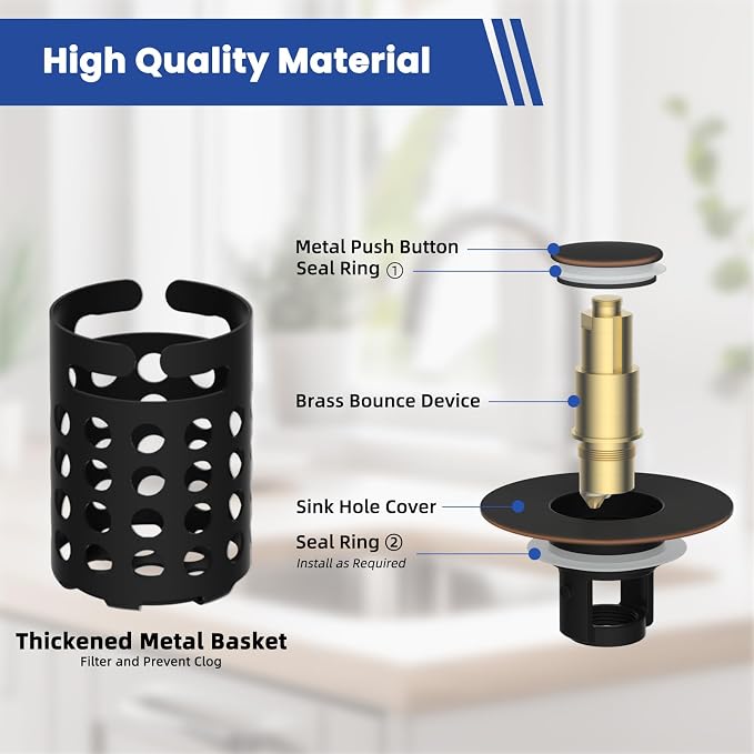 Universal Bathroom Sink Drain Strainer Hair Catcher, Oil Rubbed Bronze | Upgraded with Removable Stainless Steel Filter Basket, 3 in 1 Pop Up Sink Stopper for 1.1''~2.36'' Sink Basin Hole