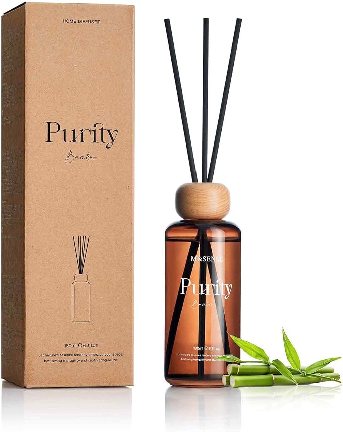 M&SENSE Reed Diffuser Set, Bamboo, 6.3 oz Natural Essential Oil | Non-Toxic Organic, Long-Lasting Fragrance, Ideal for Home Office, Bedroom, Gifts for Women