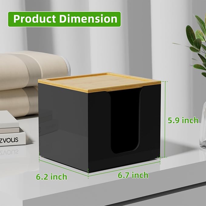 VITVITI Disposable Face Towel Holder for Clean Skin Club, Acrylic Box Black | 50 XL Face Towels Holder Container, Facial Towel Storage with Bamboo Lid, for Bathroom, Vanity Makeup