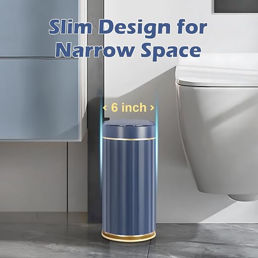 ELPHECO 2 Gallon Sensor Trash Can - IPX5 Waterproof Motion Sensor Trash Can, Automatic Bathroom Trash Bin, Slim Garbage Can for Bathroom, Office, Bedroom, Kitchen, Midnight Blue Gold