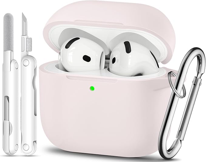 for AirPods 4 Case, TNSNK Silicone AirPod 4 Case Cover Compatible with Apple Airpods 4th Gen, Shockproof Protective Cases for Women Girly with Cleaner Kit and Keychain, Front LED Visible
