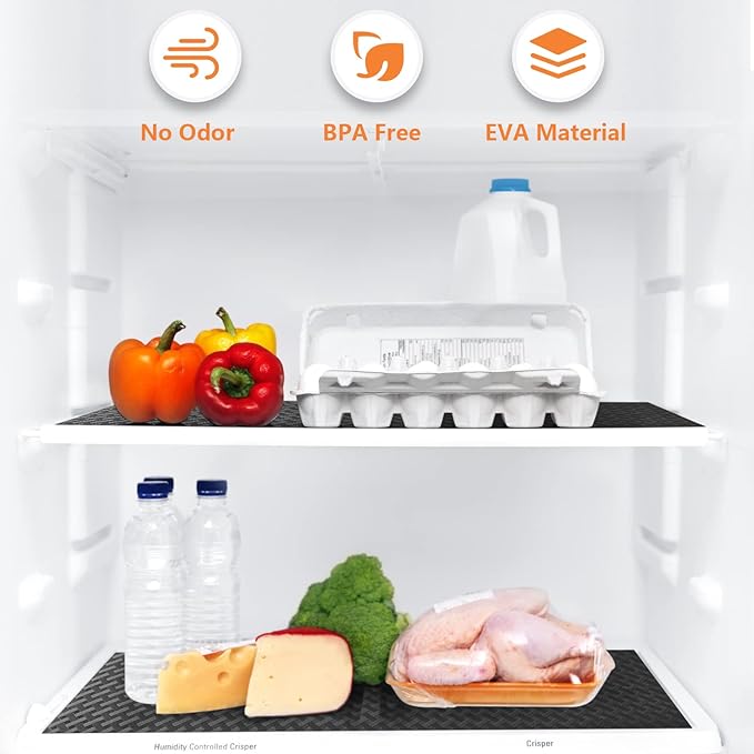 Shelf Liners for Kitchen Cabinets Refrigerator Liners Waterproof & Oil-Proof Kitchen Cupboard Liner Durable Drawer Mats EVA Material Non Adhesive Fridge Liner for Shelves - Black 23.6 x 236.2 Inches