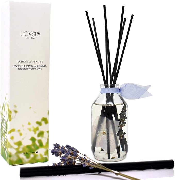 Reed Diffuser Set - Lavender De Provence Scented Diffuser with Sticks | Home Fragrance Reed Diffuser for Bedroom, Bathroom Shelf Décor, with Real Lavender Stem in the Bottle - Made in the USA