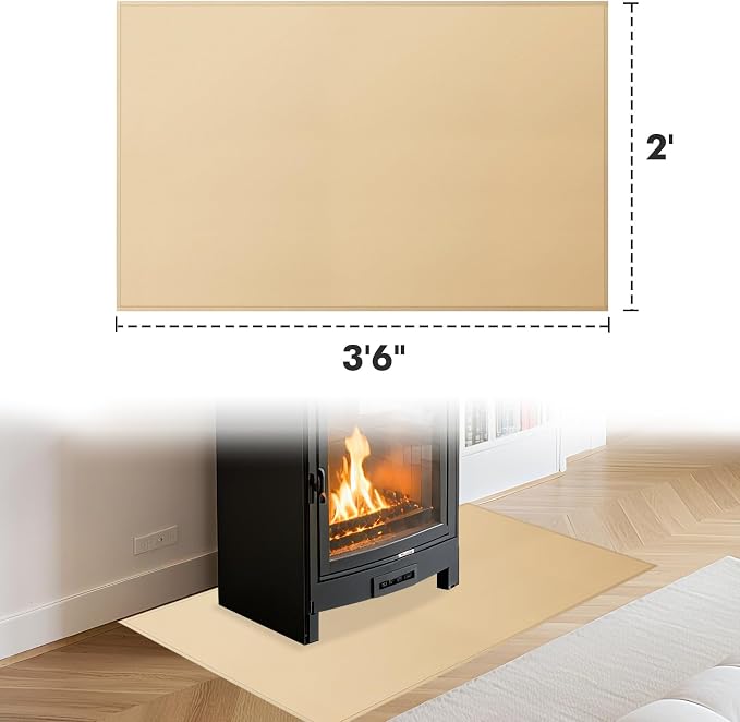 Hearth Rugs for Fireplaces Fire Resistant, 3'6'' x 2' x 0.04'', Khaki | 1800°F fireplace rugs fireproof, fiberglass fireplace mats fireproof protect floors carpets from sparks embers, easy to clean