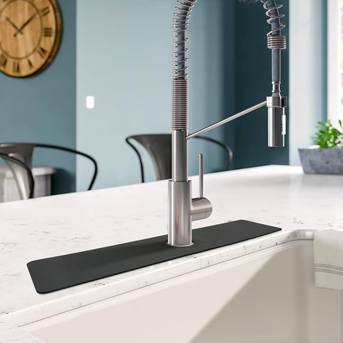 LOPNUR Faucet Mat for Kitchen Sink Cuttable, 24 Inch Long Sink Splash Guard Behind Faucet, Super Absorbent Diatomite Sink Protector Mat, Bathroom Water Splash Guard Fast Dry, Easy to Cut, Grey