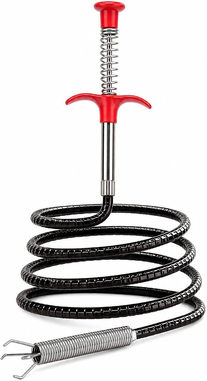 Drain Hair Remover Tool, 76-Inch Flexible Drain Snake with 4-Claw Grabber - Long Reach Clog Remover for Shower, Bathtub & Sink