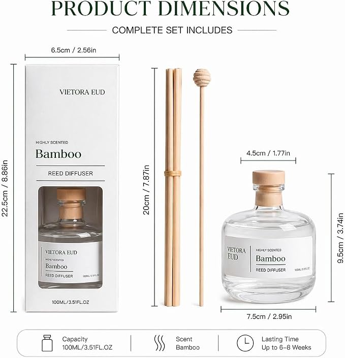Bamboo Reed Diffuser, 3.5 Fl Oz | Luxury Hotel Ritz Carlton Inspired, Lasts 12 weeks,flameless & safe. floral scent for living room/bedroom. Natural oils, gift