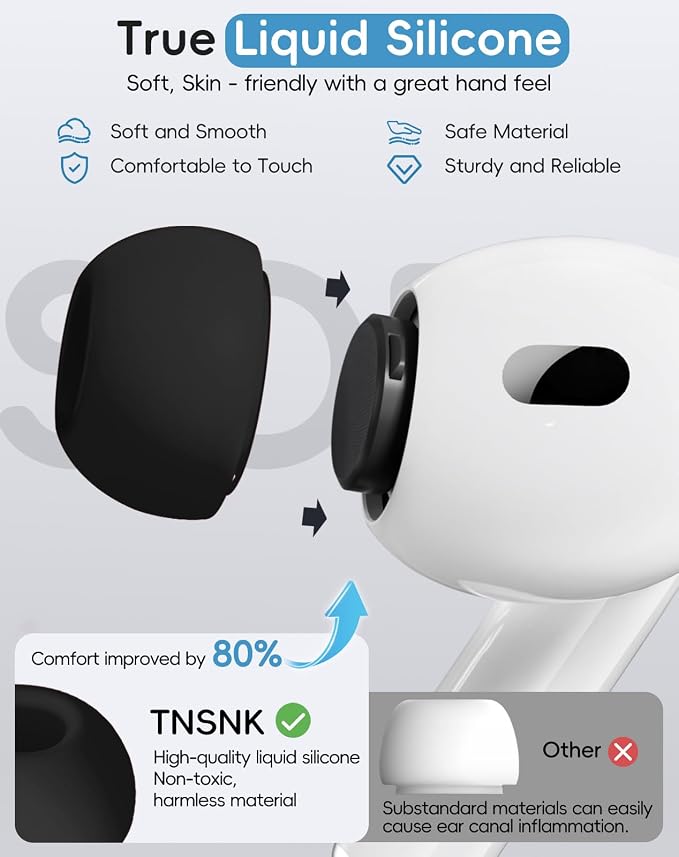 4 Pairs Replacement Ear Tips for AirPods Pro 1st /2nd(Black) | with Noise Reduction Hole,Built-in dust Guard Screen Silicone Ear Tips with Cleaning Pen