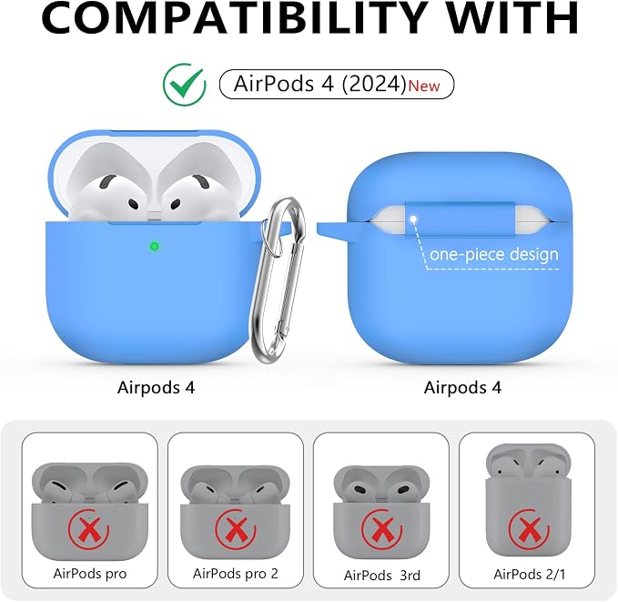 Ljusmicker for AirPods 4 Case 2024 with Cleaner Kit,Soft Silicone Protective Cover for Apple AirPods 4th Generation Cases for Women Men,for AirPod 4 Case Accessories with Keychain-Milk Blue