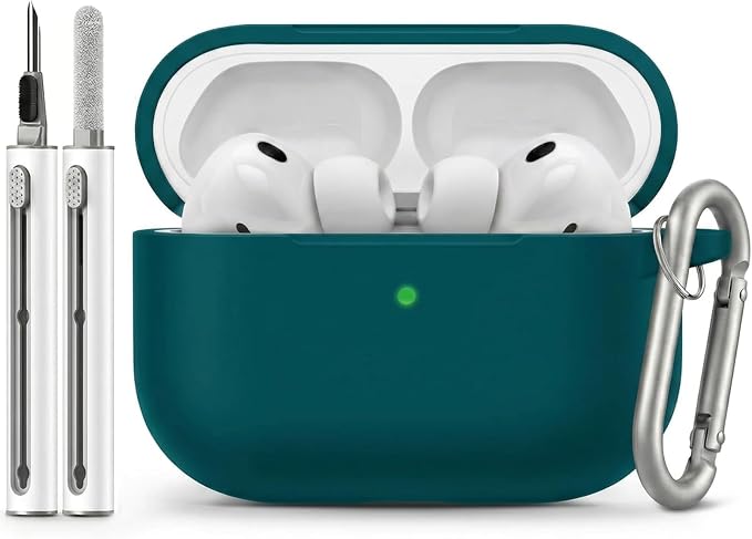 Full-Coverage dustproof Design for AirPods Pro 3 Case Cover with Cleaner Kit, Soft Silicone Cover for AirPods Pro 3rd Generation Comes with Keychain,Suitable for 3rd Generation,Pine Green