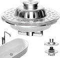 Universal Bathtub Drain Stopper Shower Drain Hair Catcher with Visible Top Strainer, Upgraded 3 in 1 Pop-up Tub Stopper Drain Plug Fit for 1.5 to 2.4" Hole, Stainless Steel Filter Basket