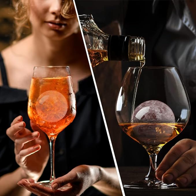 Ice Ball Maker, TINANA Reusable 2.5 Inch Ice Cube Trays, Easy Release Silicone Round Ice Sphere Tray with Lids & Funnel for Whiskey, Cocktails & Bourbon Black