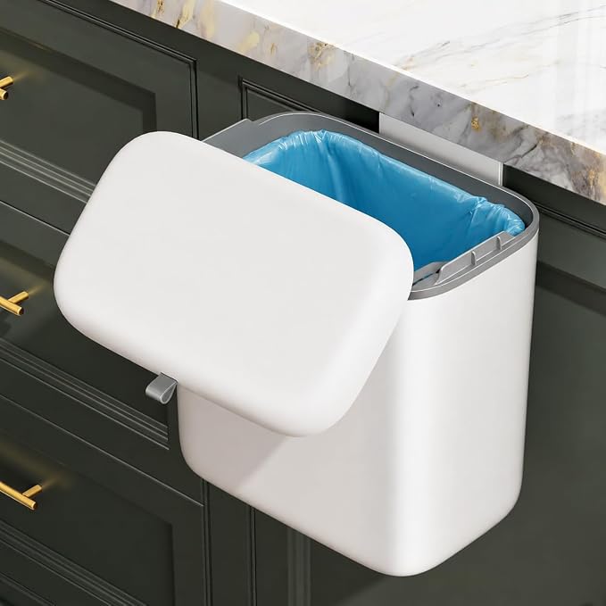 CTIME Compost Bin Kitchen 1.8 Gallon, Hanging Small Trash Can | for Countertop or Under Sink, Indoor Food Waste Bin for Kitchens Bathrooms Living Rooms RVs Bedroom