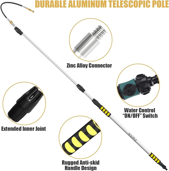 16FT (24ft Reach) Telescopic Gutter Cleaning Tools from The Ground, Rain Gutter Cleaners Tool with Hose Copper Attachment, Long Reach Gutters Cleaner Wand with Extension Pole