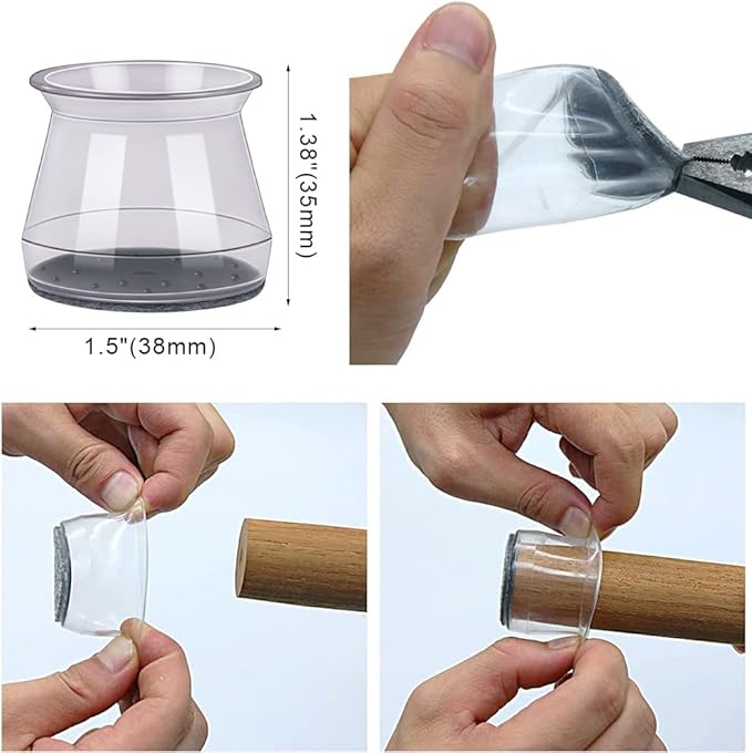 BUMACO 20Pcs Chair Leg Floor Protectors Chair Leg Protectors for Hardwood Floors Silicone Pads Covers to Protect Floors Universal L Clear Fit (1-5/16" to 2")