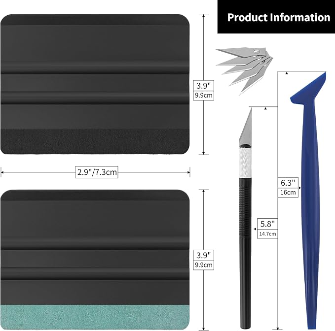 Window Tint Kit, Professional Car Wrap Kit | 14-in-1 Felt, Includes Felt Squeegees, Micro Squeegee, Vinyl Cutter, Craft Knife with Blades, Felt Replacements