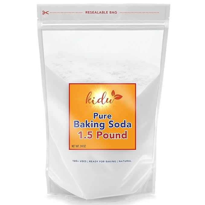 Kidu Baking Soda (1.5 Lbs) For Cleaning, Aluminum Free Baking Soda Bulk, Sodium Bicarbonate Cat Litter Deodorizer, Pure Baking Soda Odor Absorber For Toilet Bowl, Washing Soda For Laundry, Fridge And Freezer, Flea Powder For Carpets - 1.5 Pound