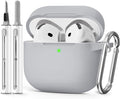 for AirPods 4 Case 2024 with Cleaner Kit & Keychain-Light Grey | Silicone Protective Cover for Apple AirPods 4th Generation Case,for Women Men,One-Piece Design,Shockproof,Dust Proof