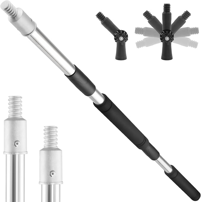 Paint Roller Extension Pole with Swivel,2Ft to11Ft Multi-Purpose Splice Extension Pole Long Handle with 180 Degree Swivel Head Window Squeegee Gutter Cleaning Tools Soft Sponge Handle