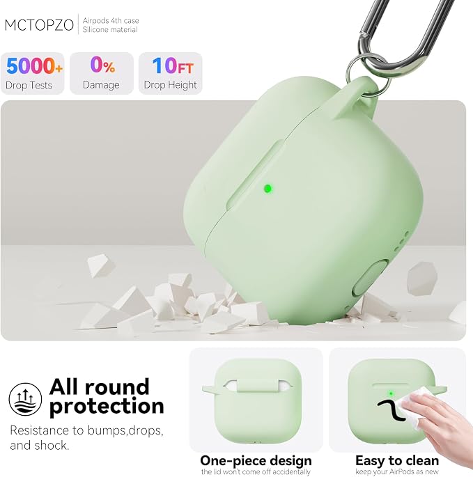 for AirPods 4 Case 2024 with Cleaner Kit & Keychain-Pastel Green | Silicone Protective Cover for Apple AirPods 4th Generation Case,for Women Men,One-Piece Design,Shockproof,Dust Proof