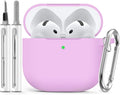 Ljusmicker for AirPods 4 Case 2024 with Cleaner Kit,Soft Silicone Protective Cover for Apple AirPods 4th Generation Cases for Women Men,for AirPod 4 Case Accessories with Keychain-Light Lilac