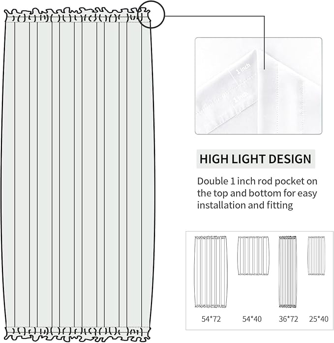 DWCN French Door Curtains – Rod Pocket Thermal Curtain for Doors with Glass Window, Kitchen and Patio Doors for Privacy, 36 X 72 Inches Long, 1 Curtain Panel with Tieback,Pure White