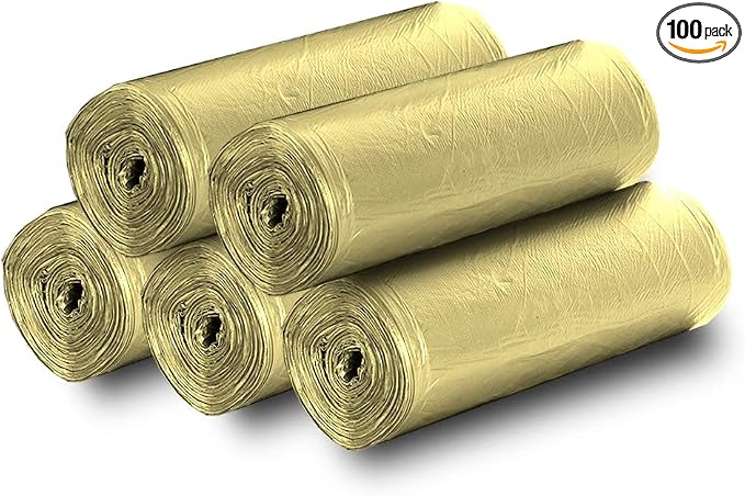 5 Rolls Small Trash Garbage Bags,4 Gallon 100 Counts (Golden) | Strong Thin Material Disposable Kitchen Garbage Bags,Durable Plastic Trash Bags for Office Home Bedroom Garden Waste Bin