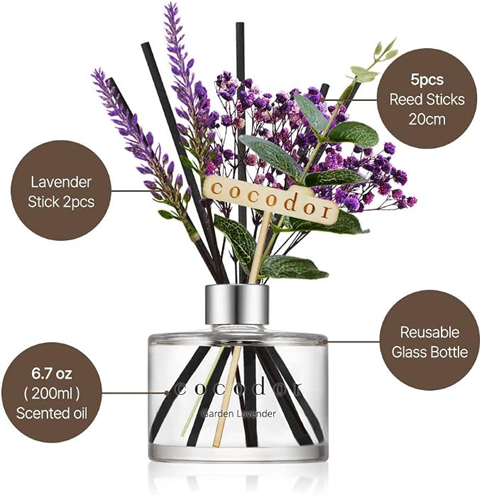 COCODOR Lavender Reed Diffuser/Refreshing Air/6.7oz/1Pack / Home Fragrance Scent Essential Oil Stick Diffuser for Bedroom Bathroom Home Decor for Women