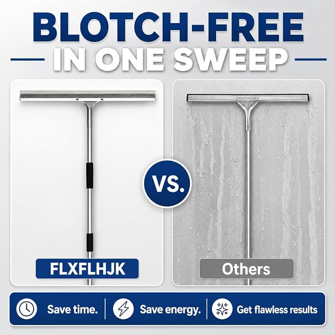 Large Floor Squeegee, 304 Stainless Steel Heavy Duty Water Removal Tool | 304 Stainless Steel Construction, 33.4" Wide Silicone Blade, Heavy Duty Design, Anti-Splash Baffle, Anti-Loosen Screws