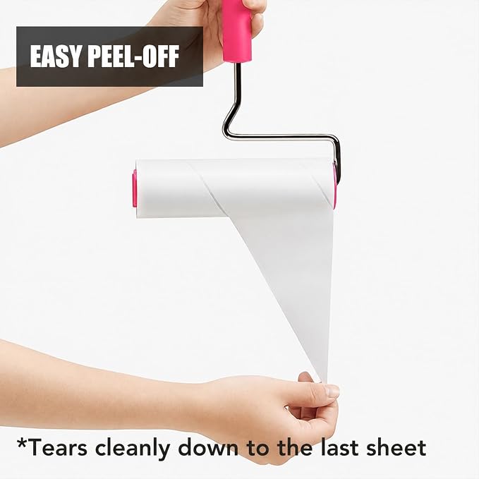 Extra Sticky Large Surface Lint Roller, 6.3''Wide Roller for Pet Hair | Long Handle Lint Remover for Couch, Furniture, Clothes, Dog & Cat Hair Remover (1 Roller+360 Sheets(Pink))