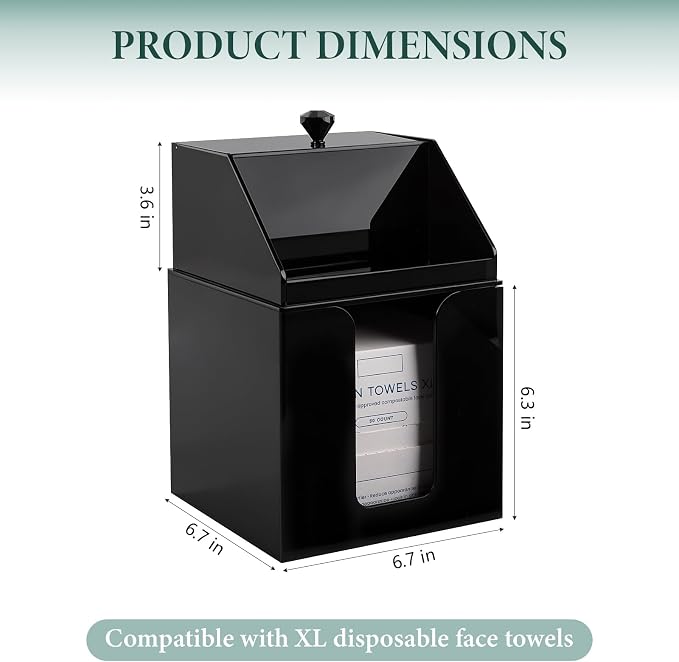 Anyoifax Disposable Facial Towels Storage Double Layer Acrylic Box, Black | Face Towelettes Holder with Clean Skin Club Clean Towel XL Cotton Pads Container Qtip Bin for Bathroom Counter